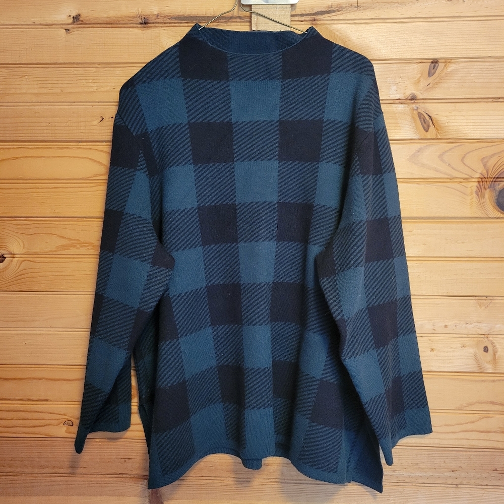Anne Klein Womens Mock Neck Long Sleeve Green & Black Plaid Sweater, Size:  XL